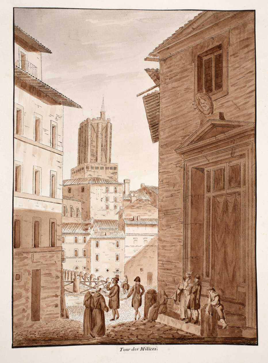 Torre delle Milizie, 1833 (kahverengi yıkama ile aşındırma) by Agostino Tofanelli