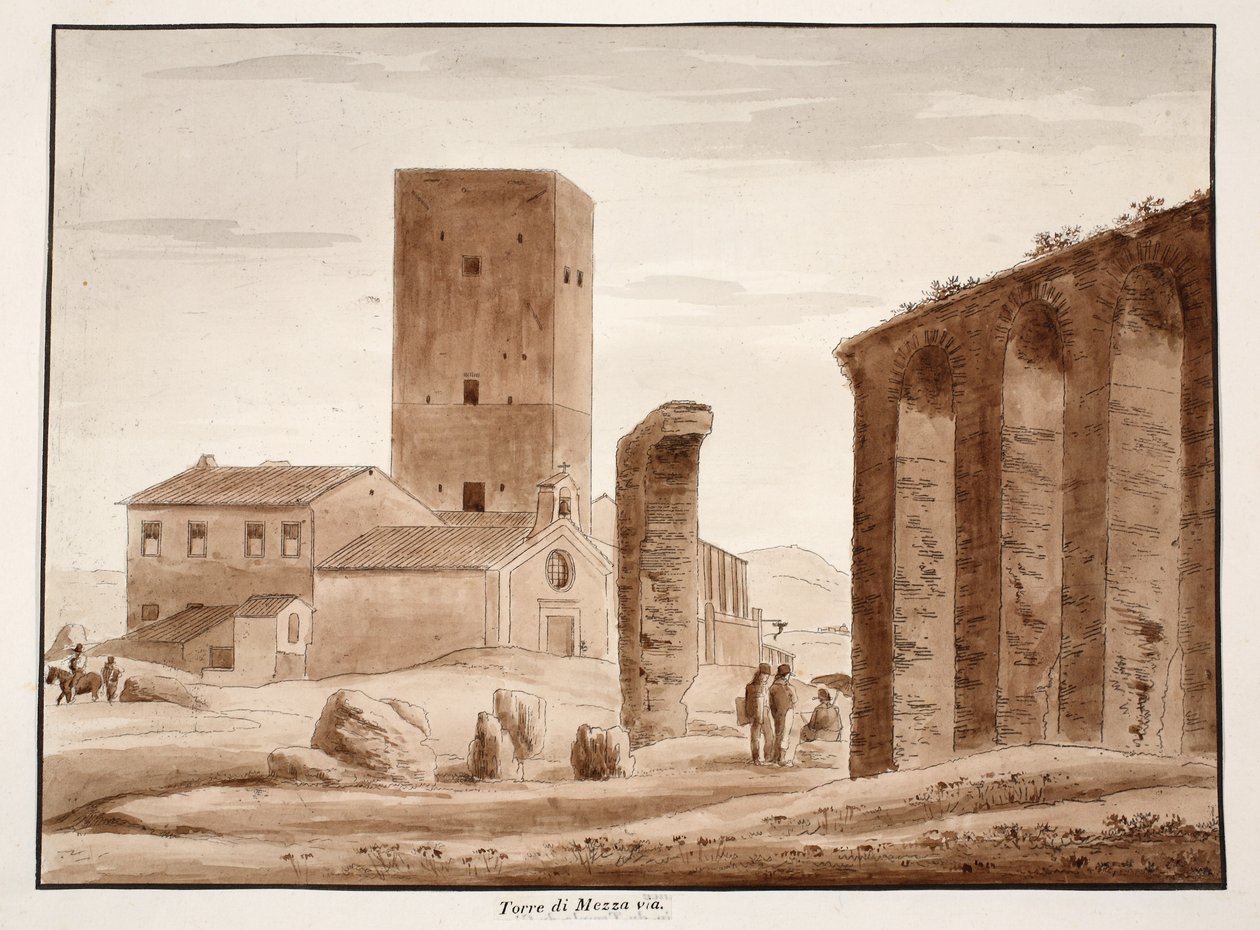 Torre di Mezza aracılığıyla, 1833 (kahverengi yıkama ile aşındırma) by Agostino Tofanelli