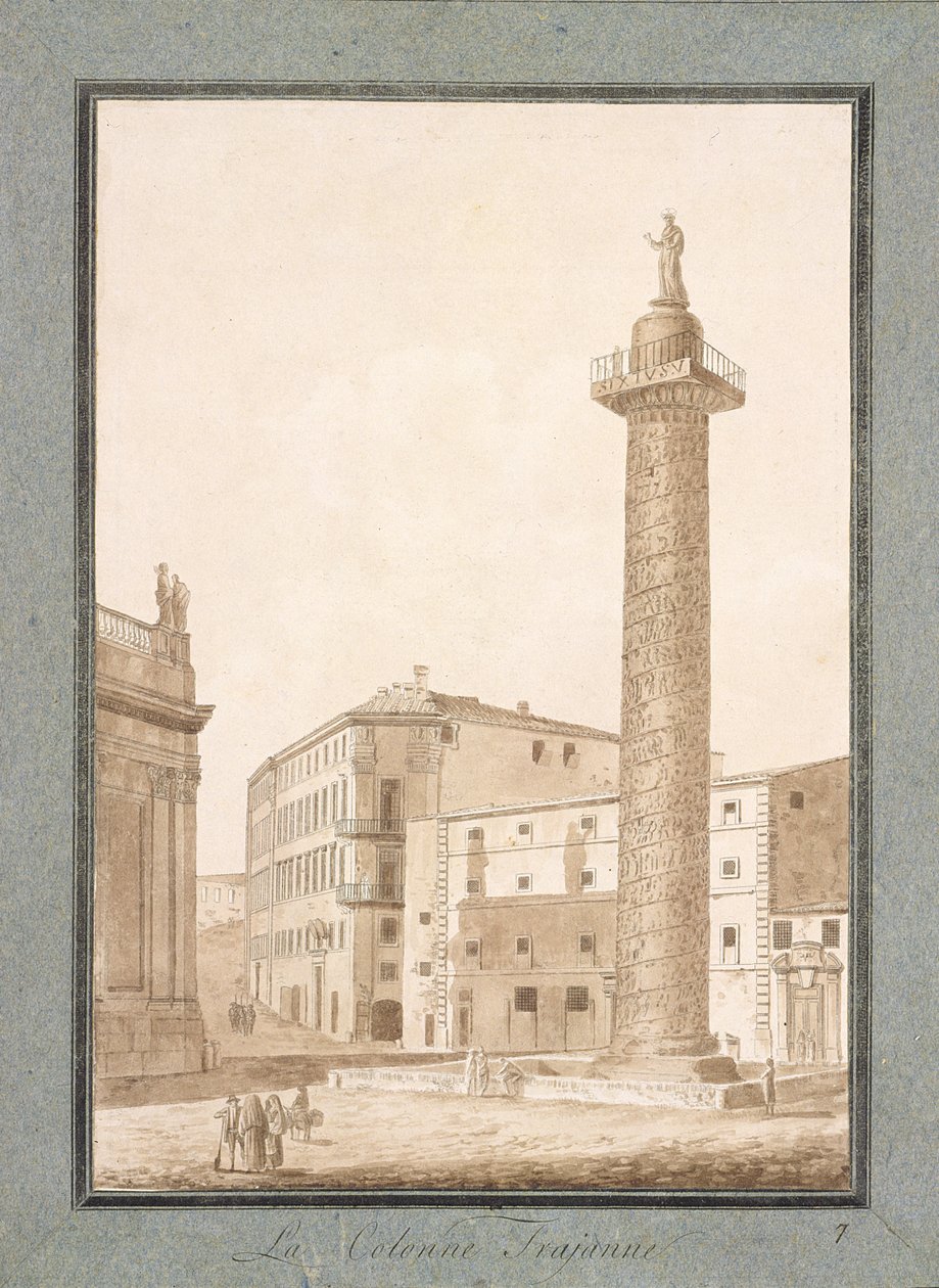 Trajan Sütunu, Roma (kağıt üzerinde kalem ve mürekkep ve sepya yıkama) by Agostino Tofanelli
