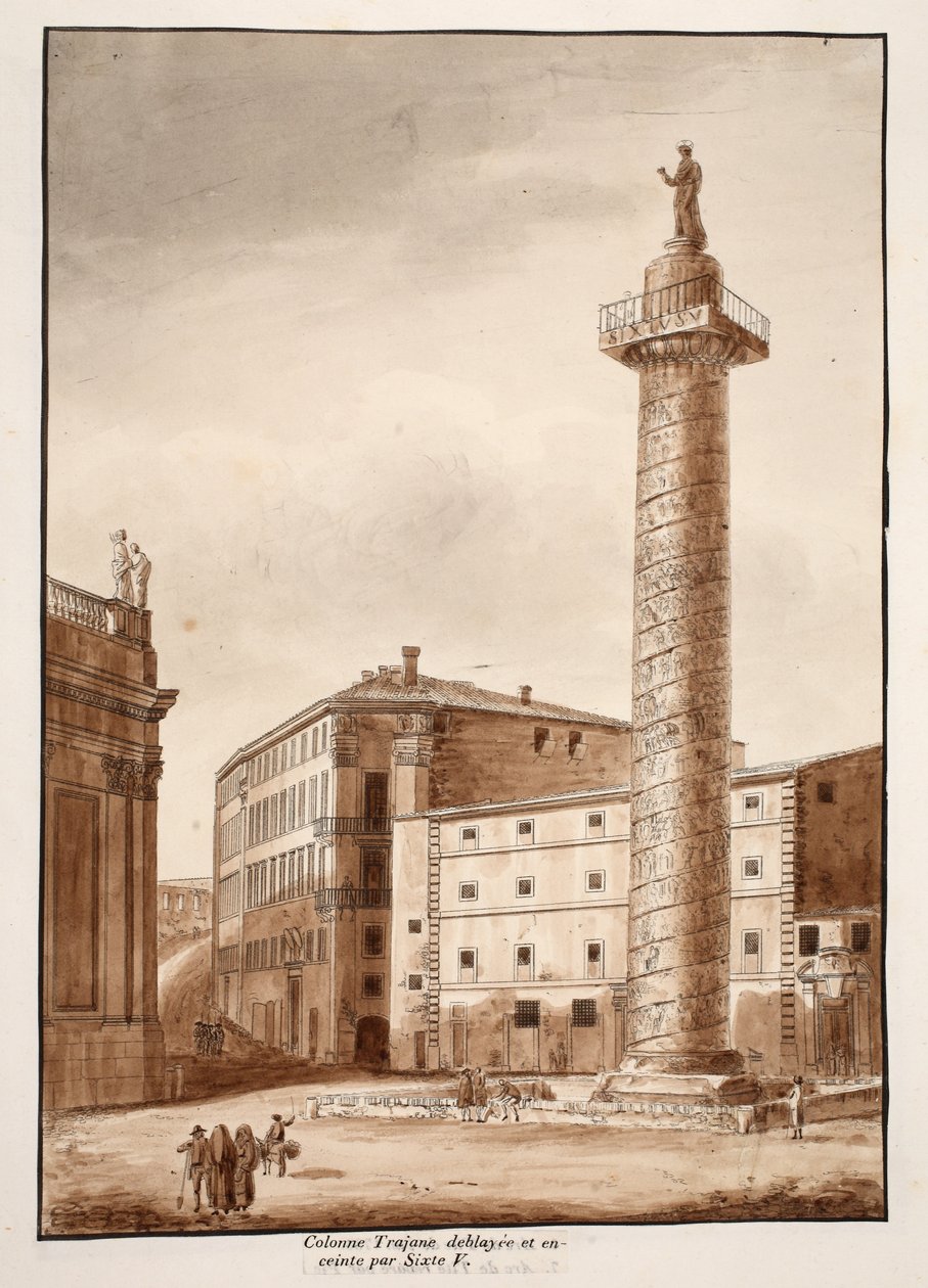 Trajan Sütunu, Sixtus V, 1833 tarafından temizlenmiş ve kordon altına alınmış (kahverengi kaplama ile aşındırma) by Agostino Tofanelli