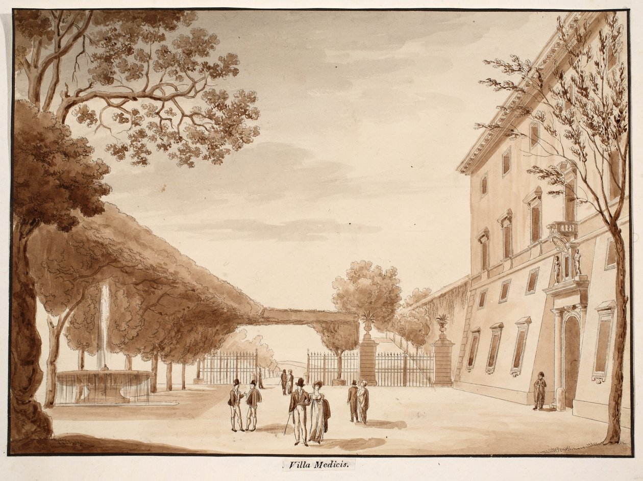 Villa Medici, 1833 (kahverengi cilalı gravür) by Agostino Tofanelli