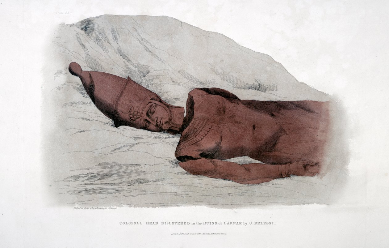 Carnak Harabelerinde G Belzoni tarafından keşfedilen devasa kafa, 1820 by Agostino Aglio