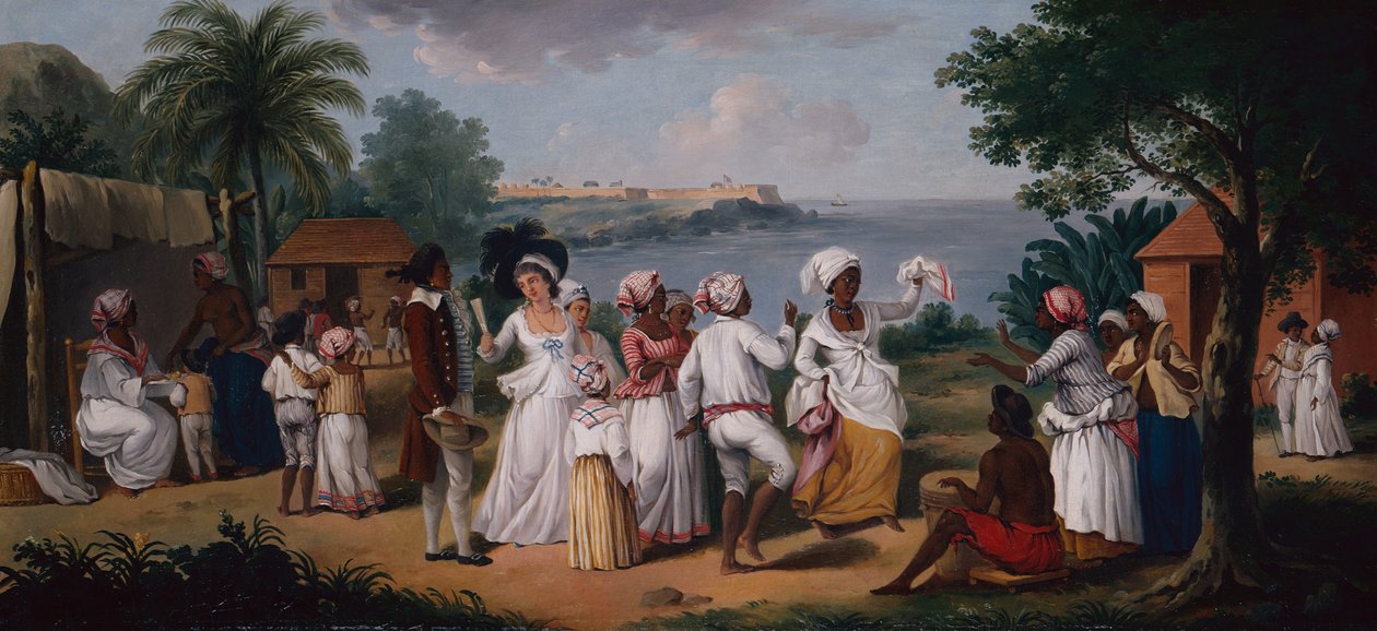Dominika Adasında Bir Zenci Dansı, Fort Young ötesinde (tuval üzerine yağlı boya) by Agostino Brunias