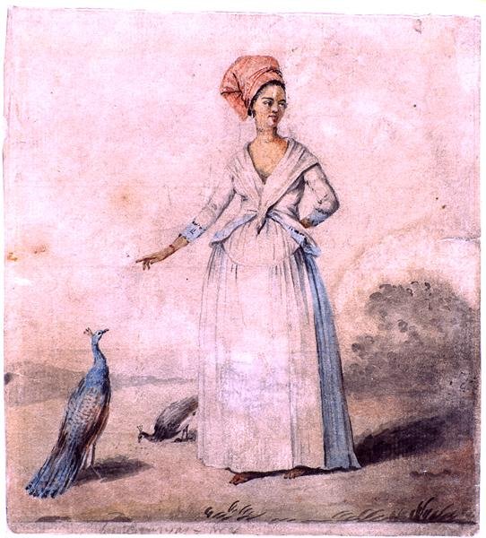 Tavus kuşlu kadın, c.1770 (kağıt üzerinde mürekkep ve yıkama) by Agostino Brunias