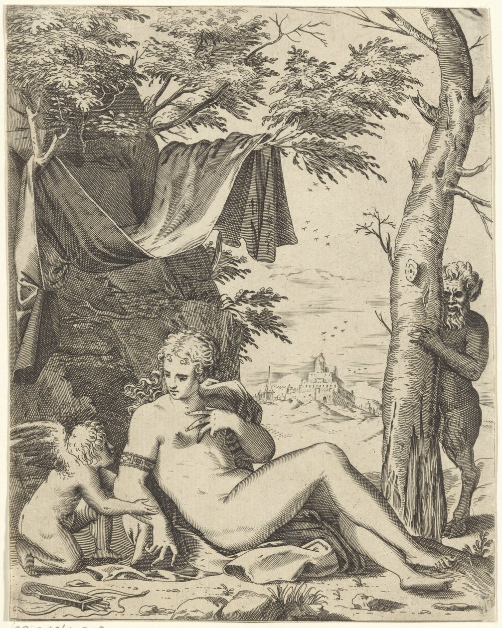 Venüs, saterde aşk by Agostino Carracci (attributed to)