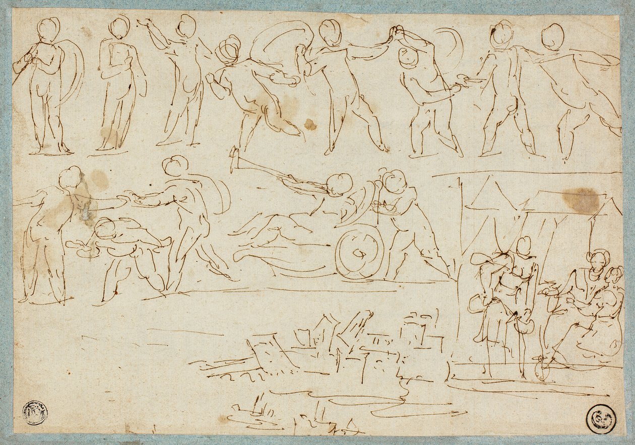 Putti Frizi, Lut ve Kızlarının Eskizleri, Binaların Eskizleri by Agostino Carracci
