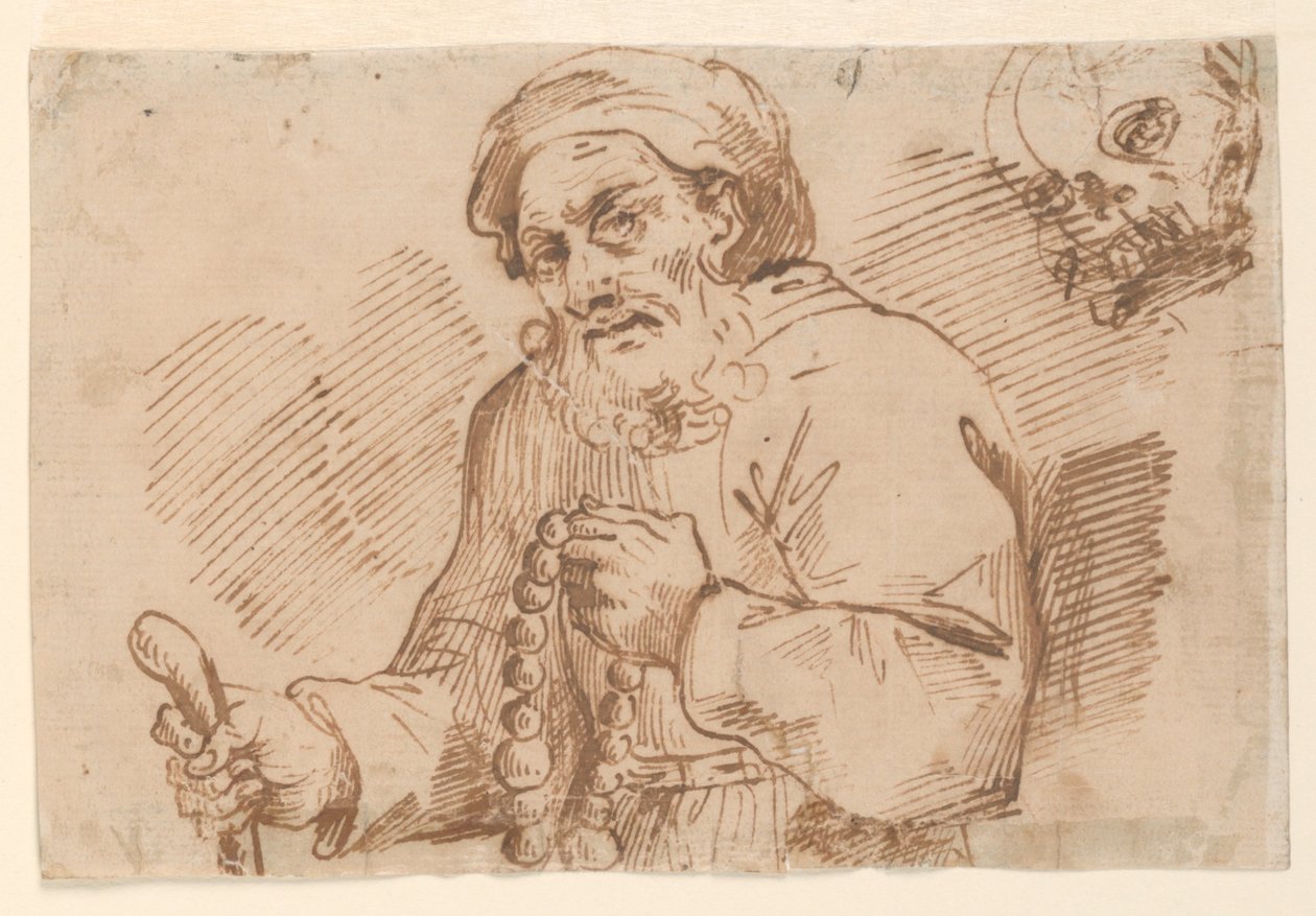 Yaşlı Bir Hacının Yarım Boy Kroki by Agostino Carracci