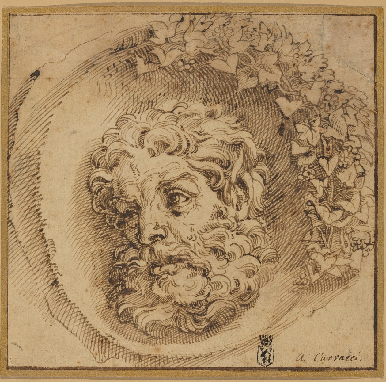 İçbükey Yuvarlak Bir Faun Başkanı by Agostino Carracci