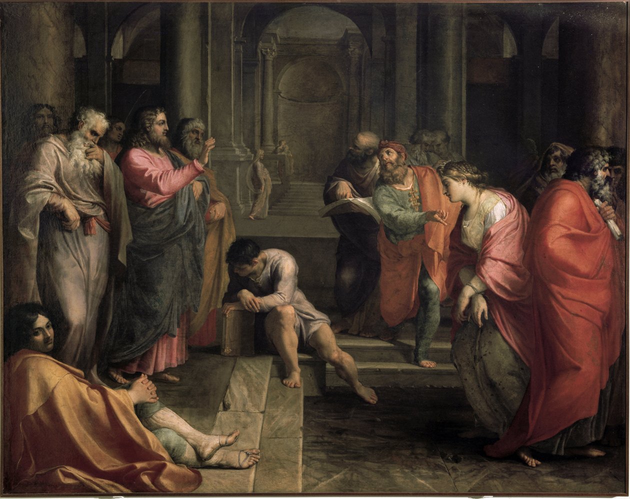 İsa Mesih ve zina eden kadın (tuval üzerine yağlı boya by Agostino Carracci