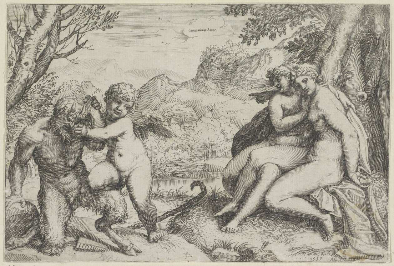 Aşk her şeyi fetheder (nesnedeki başlık) by Agostino Carracci