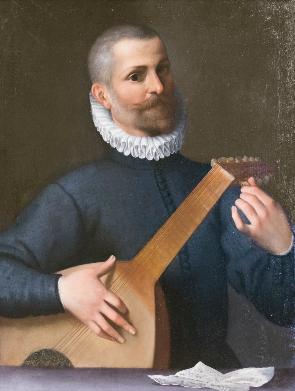 Bir lavta sanatçısının portresi, muhtemelen Orazio Bassani by Agostino Carracci