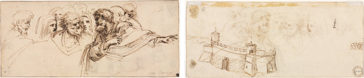 Başkanların Çalışması (rekto); Crenelated Fortress (versi) by Agostino Carracci