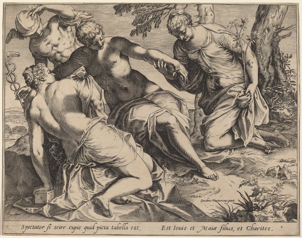 Merkür ve Üç Güzeller by Agostino Carracci after Jacopo Tintoretto