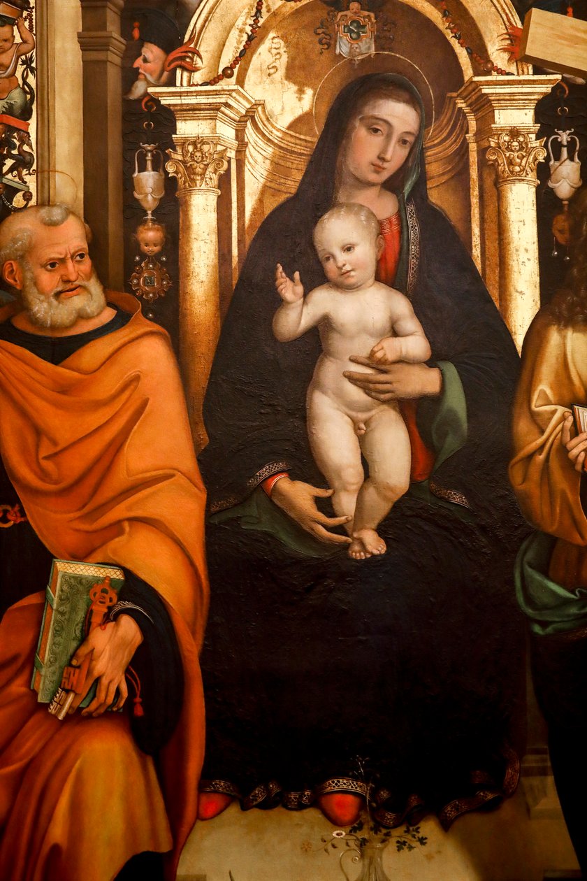 Azizler ile Madonna ve Çocuk. 16. yüzyıl (Ahşap Üzerine Yağ) by Agostino Marti
