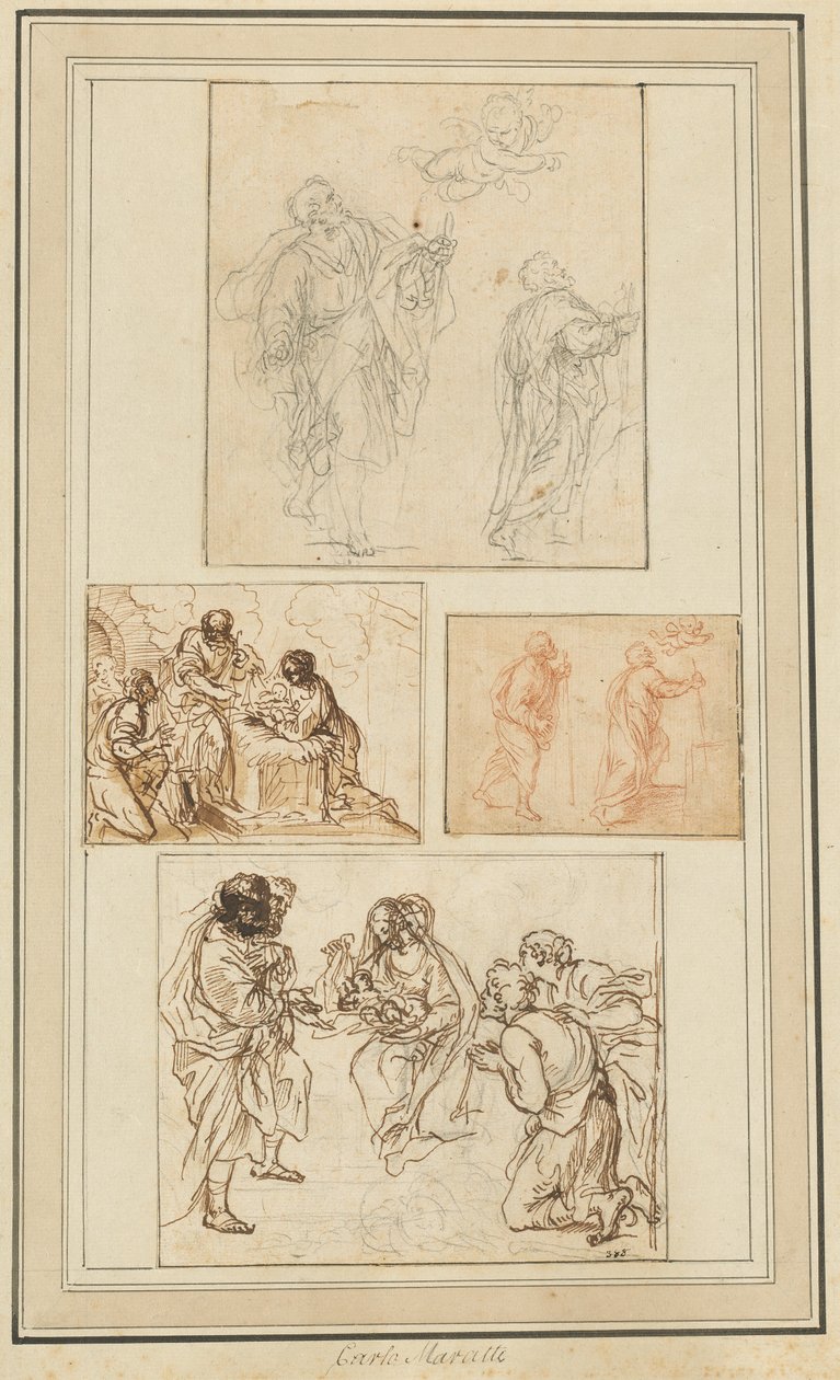 Bir Meleğin Rehberliğinde Bir Havarinin Çalışmaları ve Çobanların Tapınması by Agostino Masucci