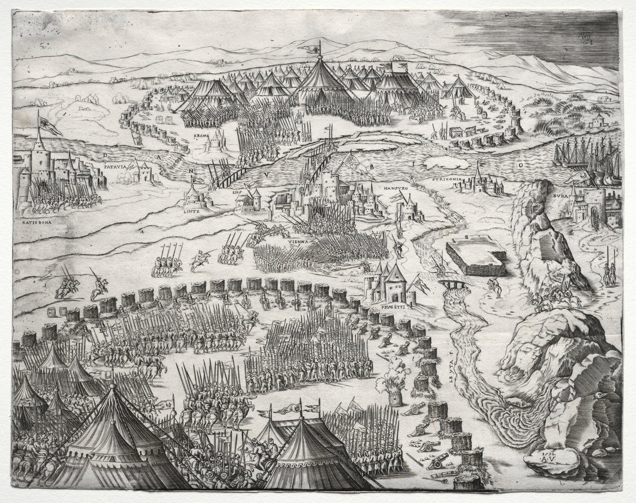 Charles V ve Soliman II, 1532 Ordularının Pozisyonu ve Kampı. by Agostino Musi