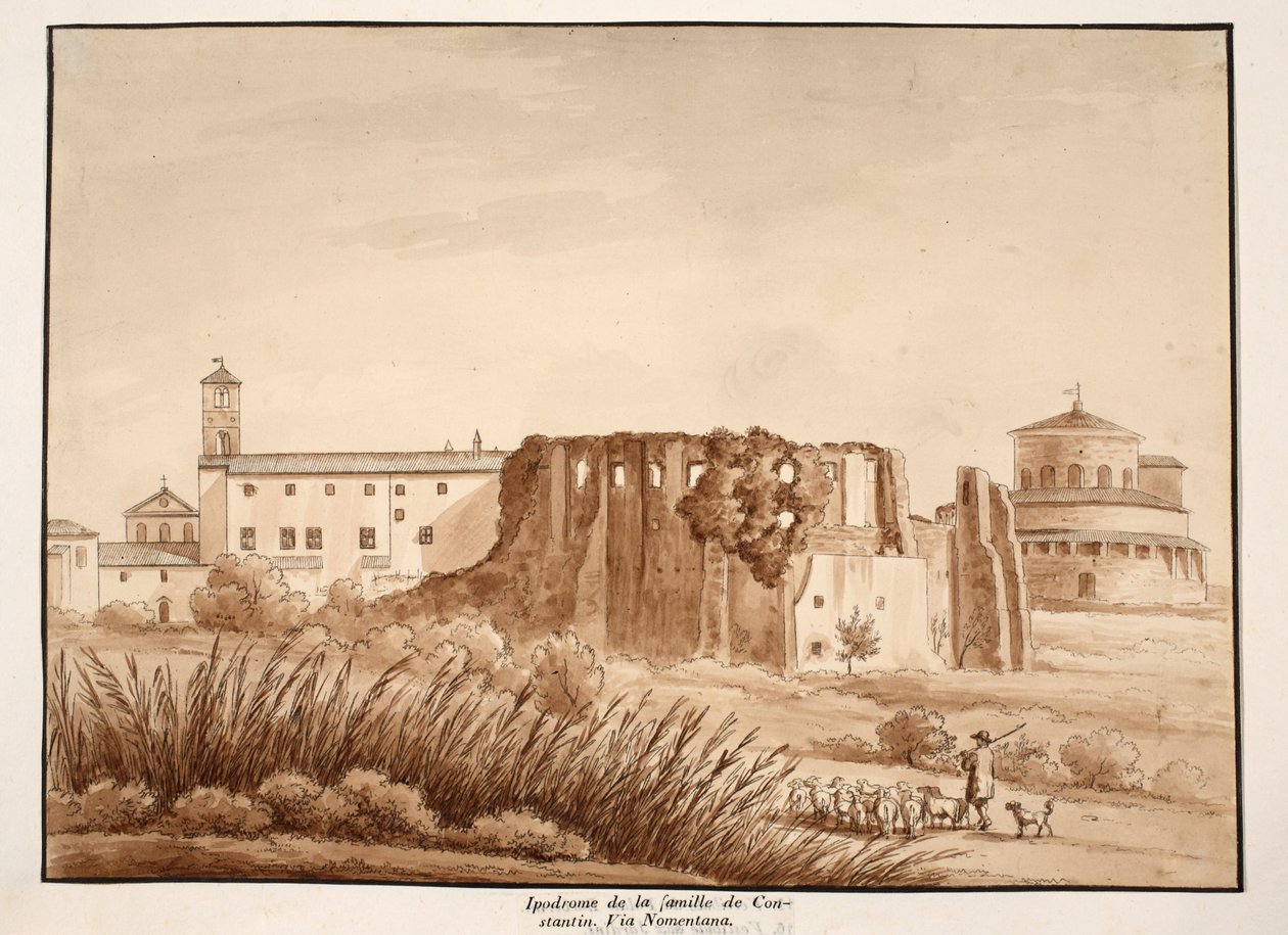 Konstantin ailesinin hipodromu, Via Nomentana, 1833 (kahverengi cilalı gravür) by Agostino Tofanelli