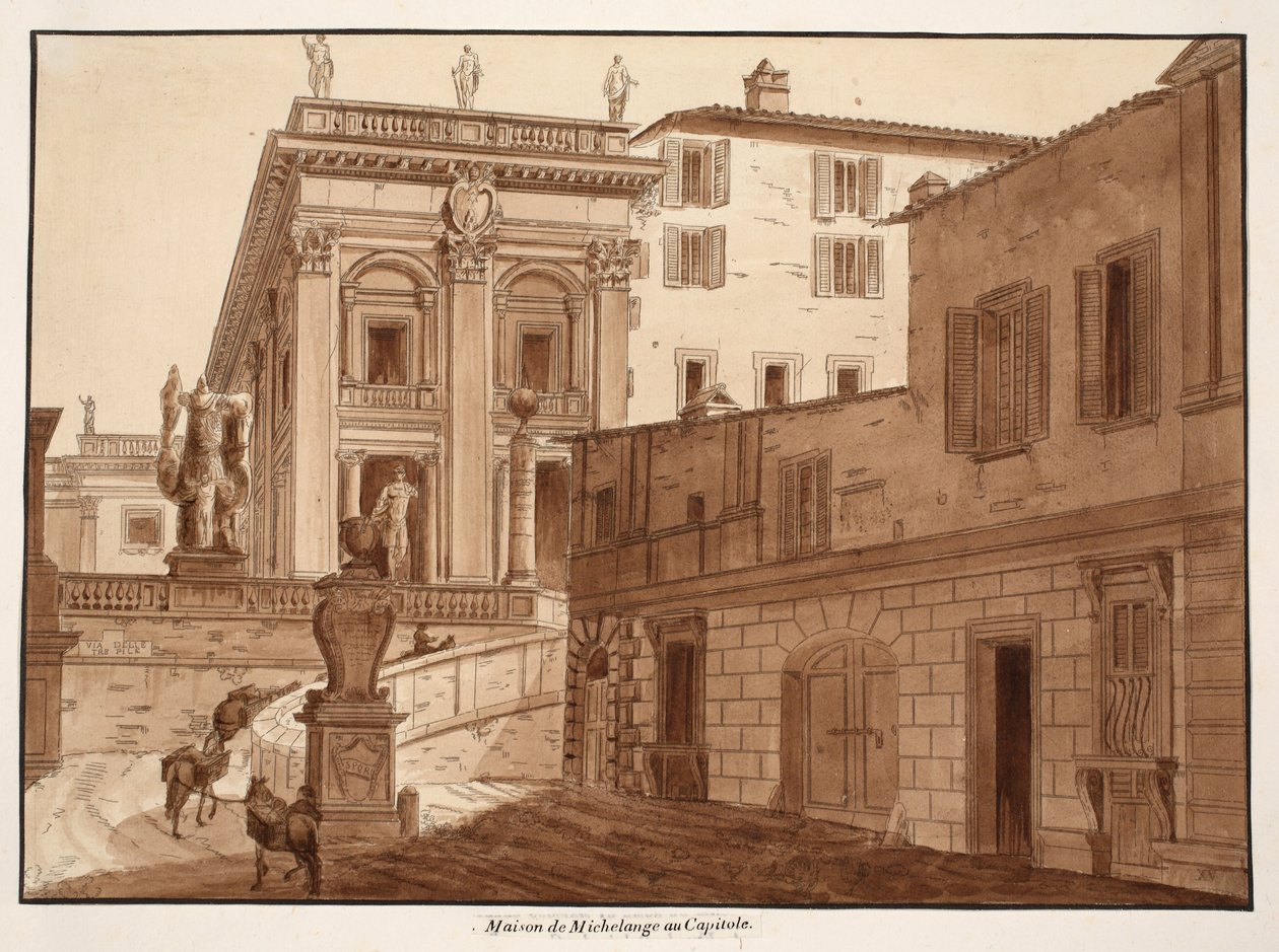 Michelangelo'nun Capitoline Tepesi'ndeki Evi, 1833 (kahverengi cilalı gravür) by Agostino Tofanelli