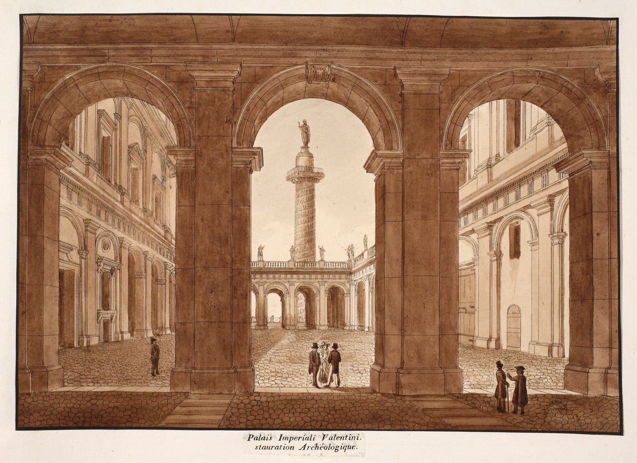 Palazzo Imperiali Valentini. Arkeolojik Restorasyon., 1833 (kahverengi yıkama ile aşındırma) by Agostino Tofanelli