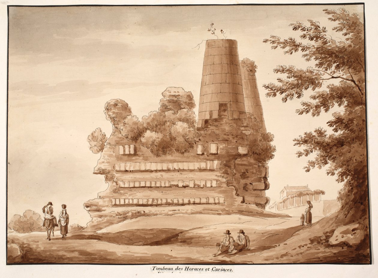 Horatii ve Curiatii'nin Mezarı, 1833 (kahverengi cilalı gravür) by Agostino Tofanelli
