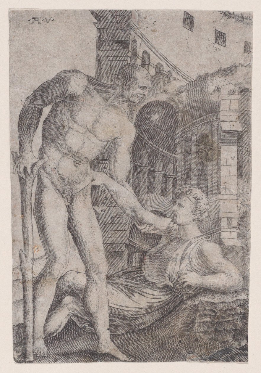 Bir Başkasının Ayaklarına Yardım Eden Adam, ca. 1514-36. by Agostino Veneziano