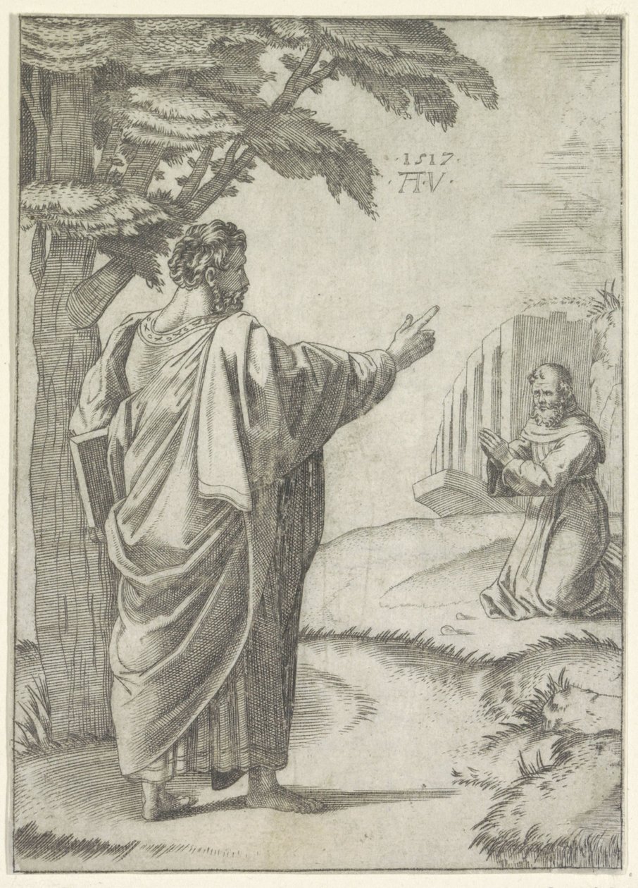 Aziz Paul ve Fransisken bir keşiş by Agostino Veneziano
