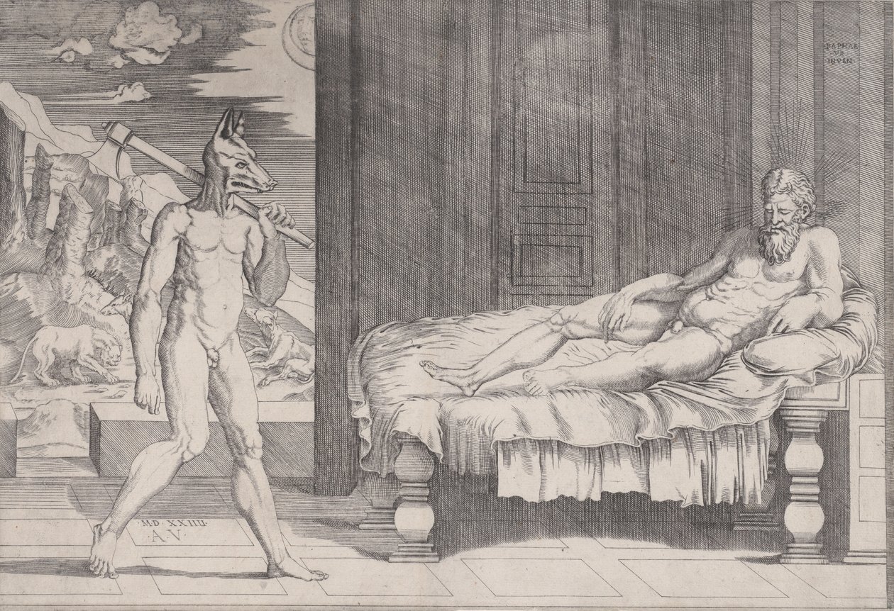 Kurda Dönüşen Lycaon, 1524 tarihli. by Agostino Veneziano