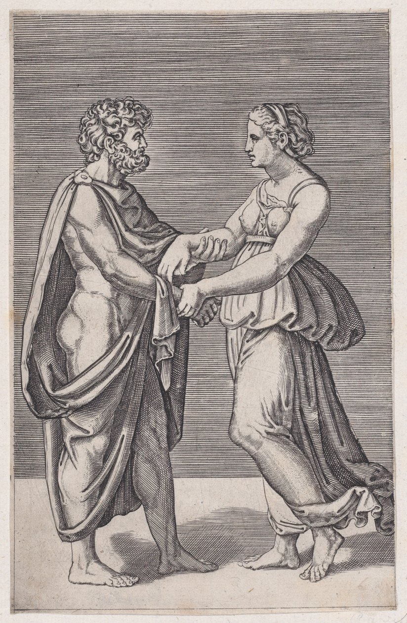 El ele tutuşan kadın ve erkek, 1516-17. by Agostino Veneziano