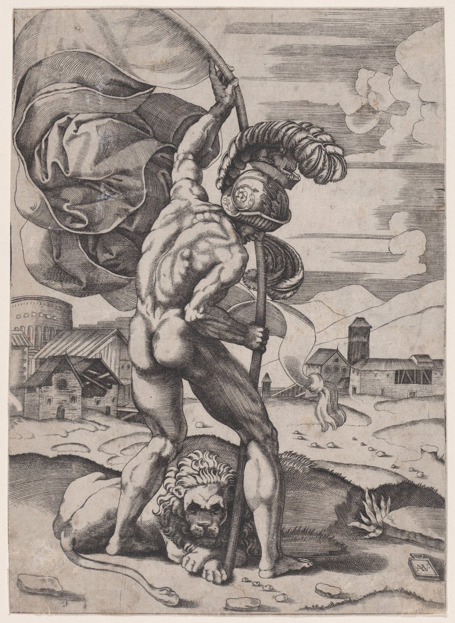 Bayraklı Adam, yak. 1514-36. by Agostino Veneziano