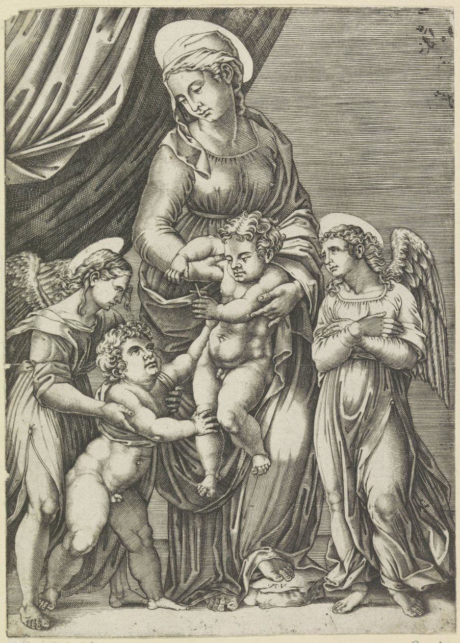 Çocuklu Meryem ve genç Vaftizci Yahya by Agostino Veneziano