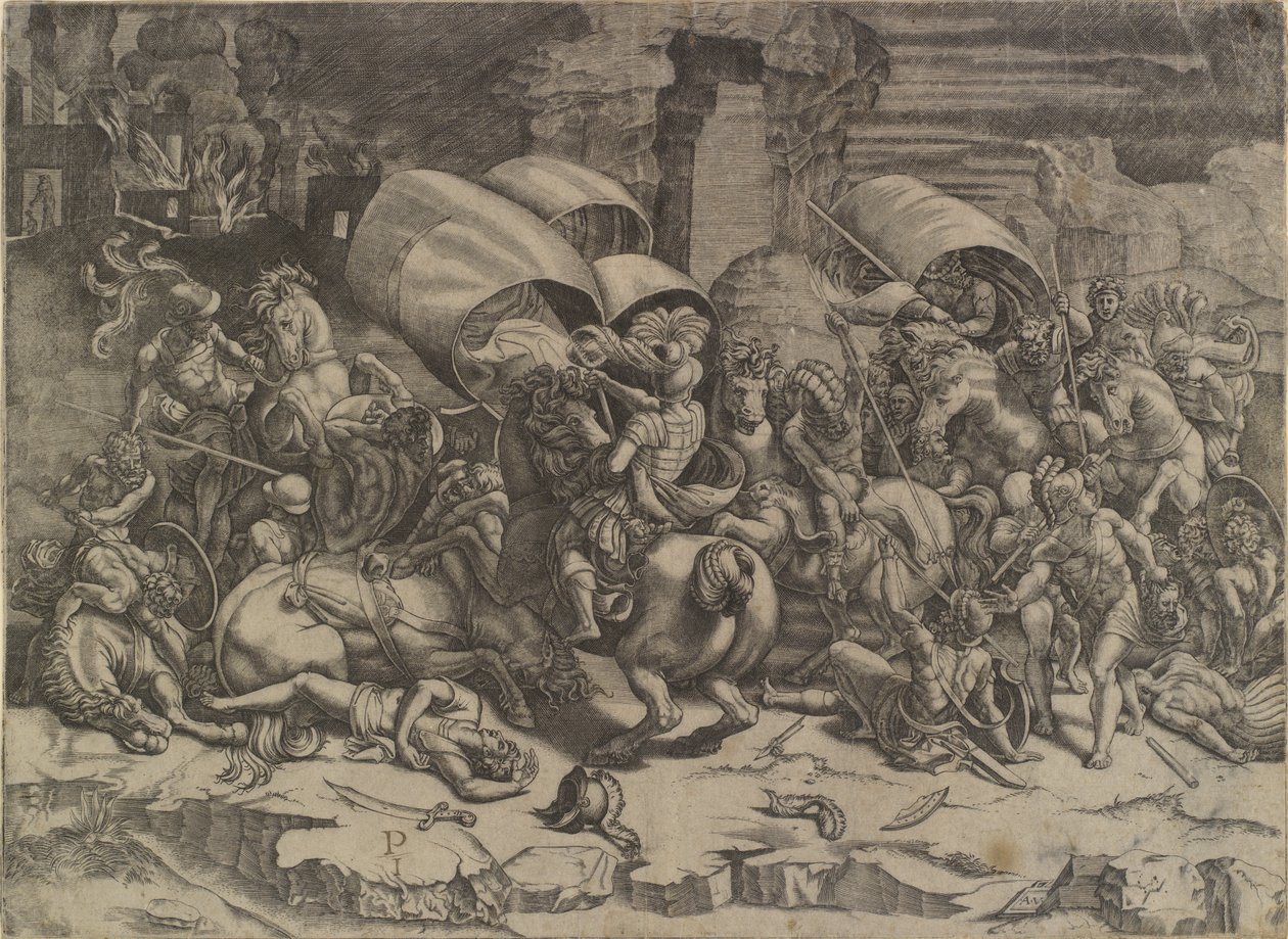 Scipio Africanus ve Kartacalılar Savaşı ("La bataille au cutelas") by Agostino Veneziano