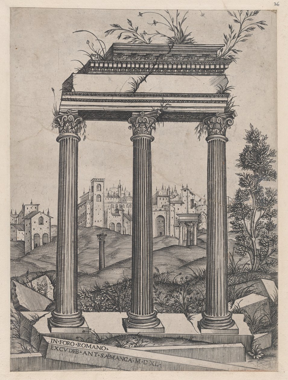 Roma Görkeminin Aynası: Antoninus ve Faustina Tapınağı, 16. yüzyıl., 16. yüzyıl. by Agostino Veneziano.