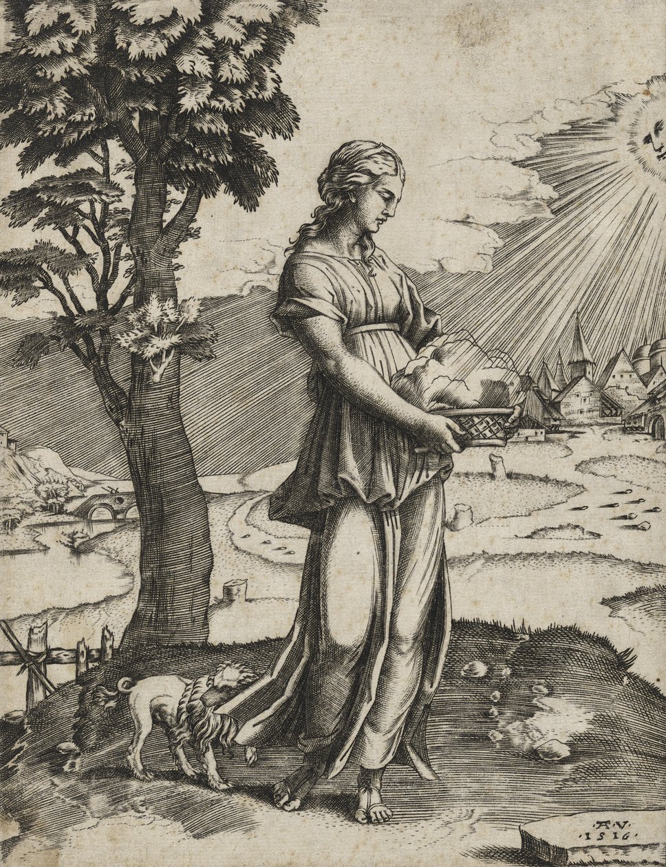 Cumaean Sybil, 1516 (kağıt üzerine gravür) by Agostino Veneziano