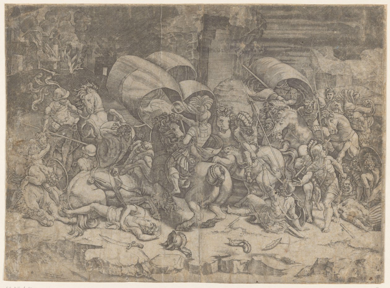 Romalılar ve Kartacalılar arasındaki savaş, yaklaşık MÖ 218-201. Pala ile vur by Agostino Veneziano
