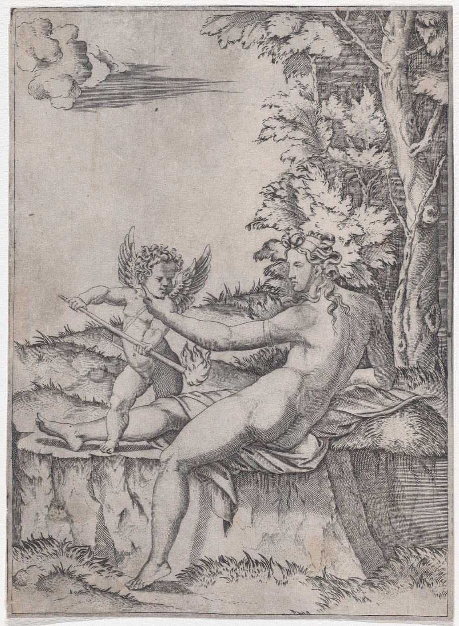 Venüs ve Eros, yaklaşık 1514-36. by Agostino Veneziano