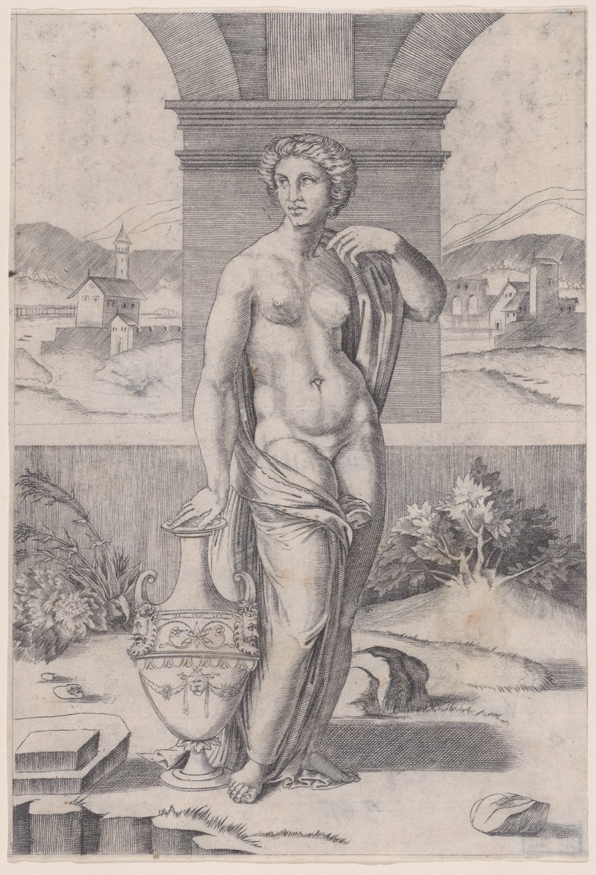 Vazonun Yanında Duran Kadın, ca. 1514-36. by Agostino Veneziano