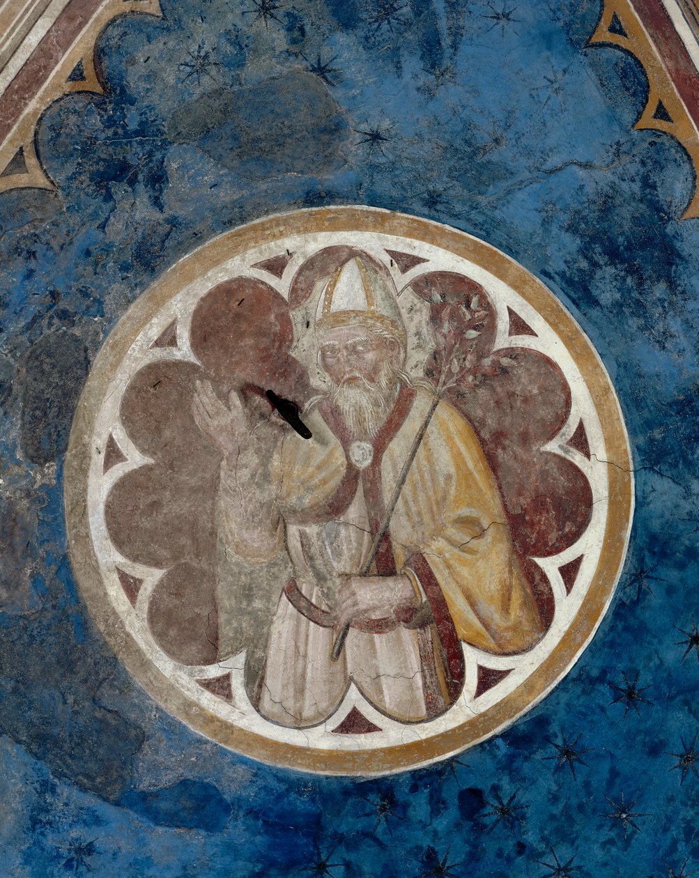 Bir Piskopos azizi, tavanın dördüncü açıklığının detayı (fresk) by Agostino di Marsiglio