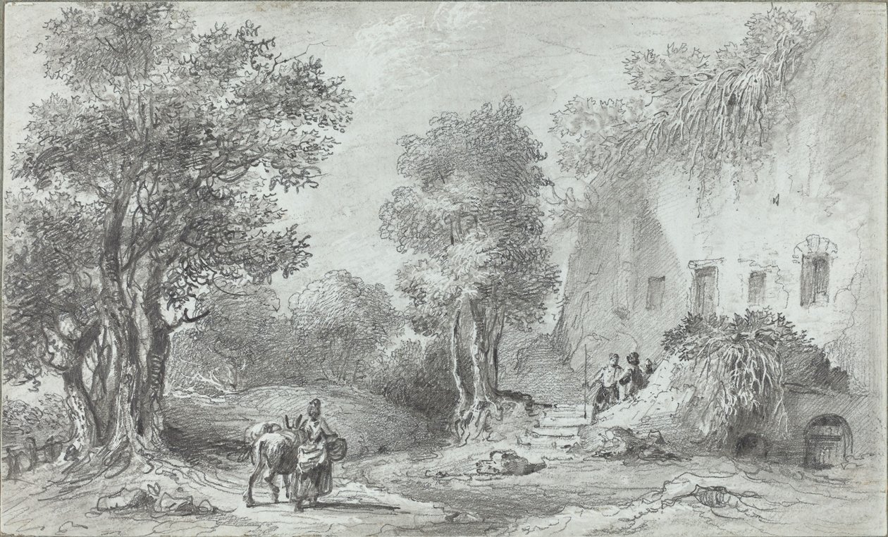 Bir Handan Önce Köylülerle Manzara by Aignan Thomas Desfriches