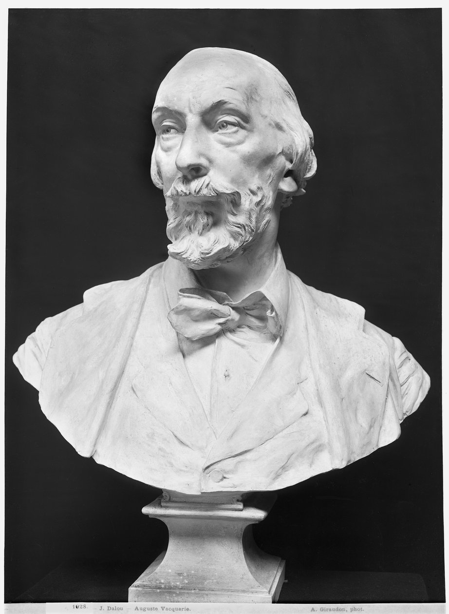Auguste Vacquerie büstü (1819-95) (alçı) (bw fotoğraf) by Aime Jules Dalou