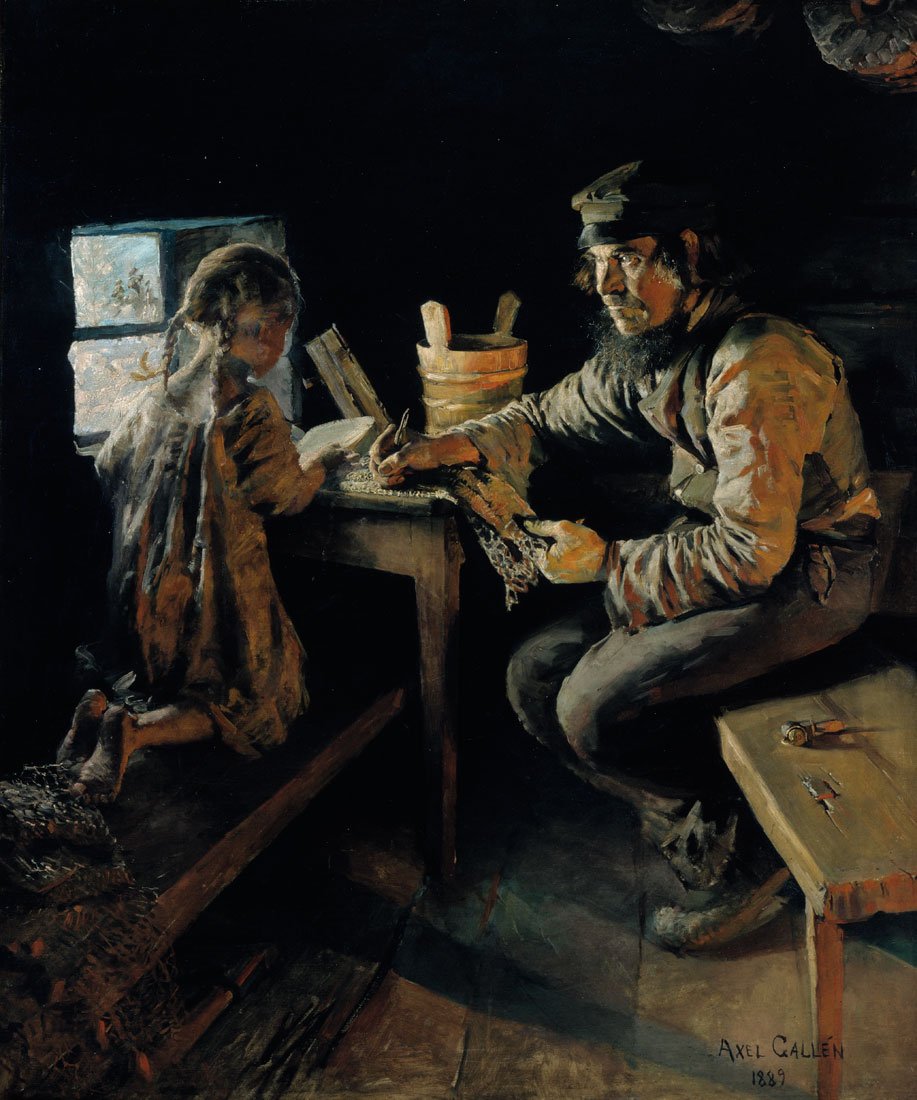 Ensi opetusnİngilizce: First LessonnSvenska: First Teacher by Akseli Gallen Kallela