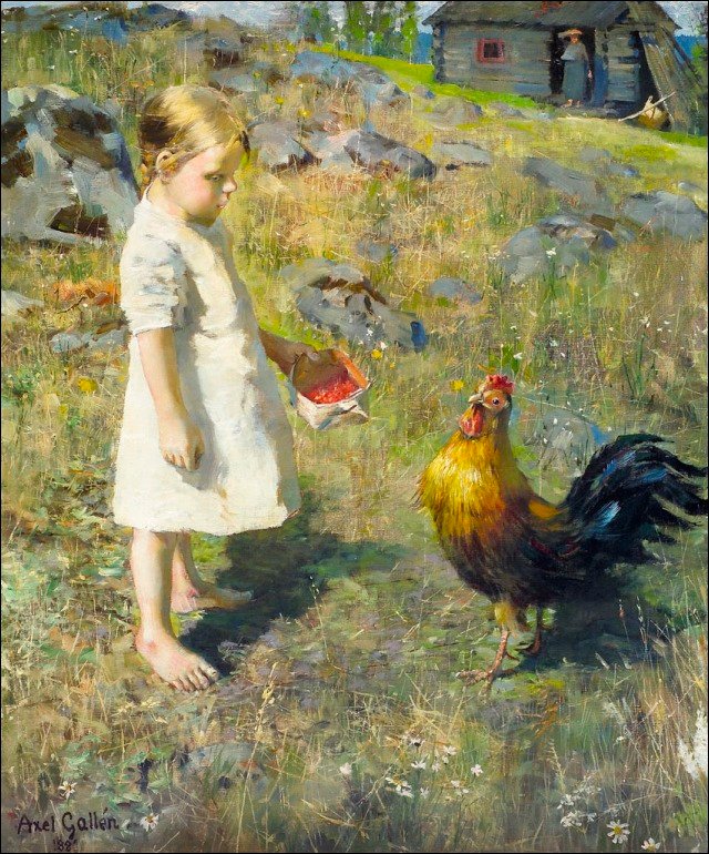 kız ve horoz by Akseli Gallen Kallela