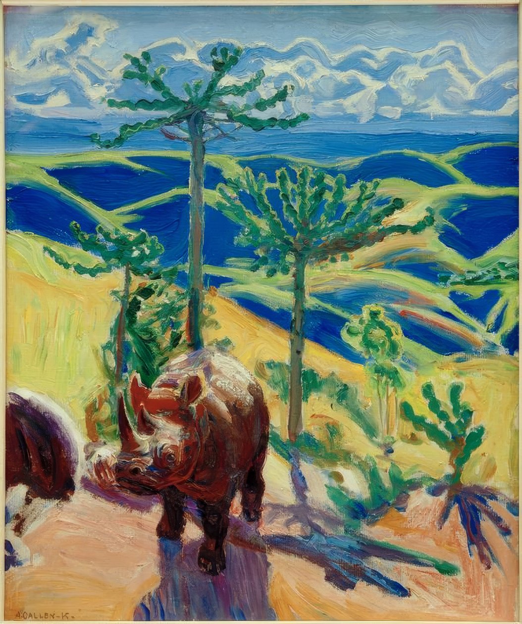 Gergedan ve Euphorbia Ağaçları by Akseli Valdemar Gallen Kallela