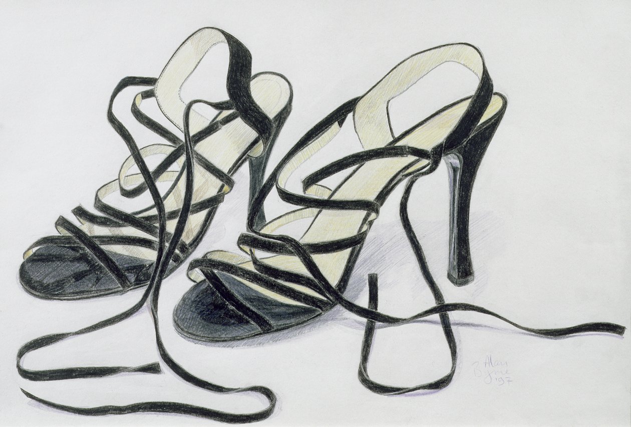 Siyah Askılı Ayakkabı, 1997 (kağıt üzerine renkli kalem) by Alan Byrne