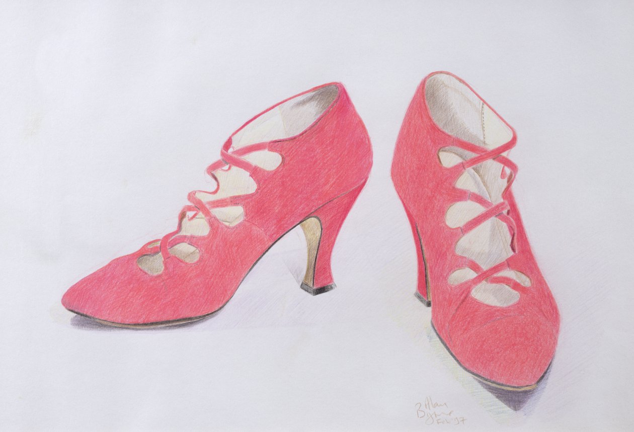 Pembe Ayakkabılar, 1997 (kağıt üzerine renkli kalem) by Alan Byrne