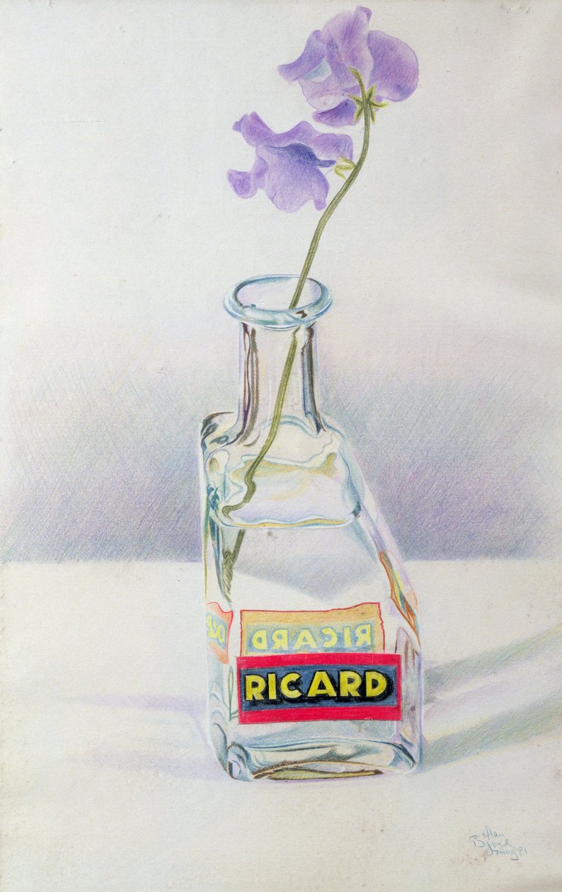 Ricard Bottle, 1981 (kağıt üzerine renkli kalem) by Alan Byrne
