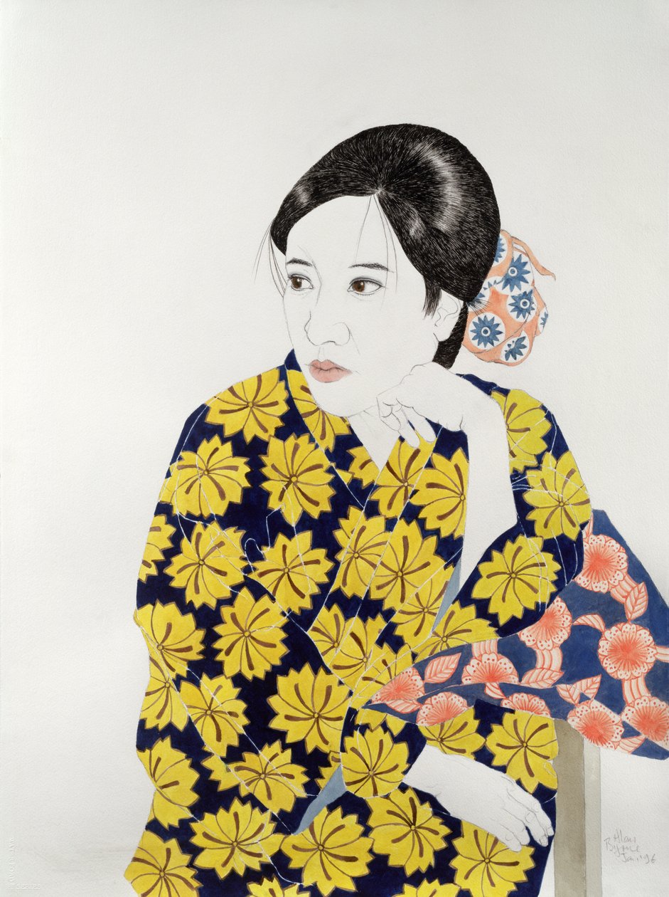Sarı Kimono, 1996 (kağıt üzerine mürekkep, wc, guaj ve kömür) by Alan Byrne