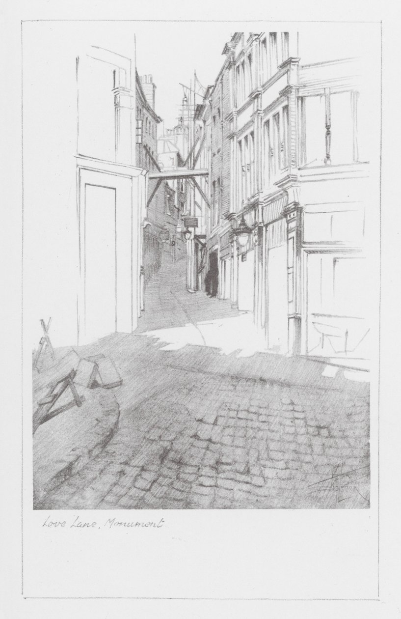 London Lanes: Love Lane, Monument (lito) by Alan Stapleton