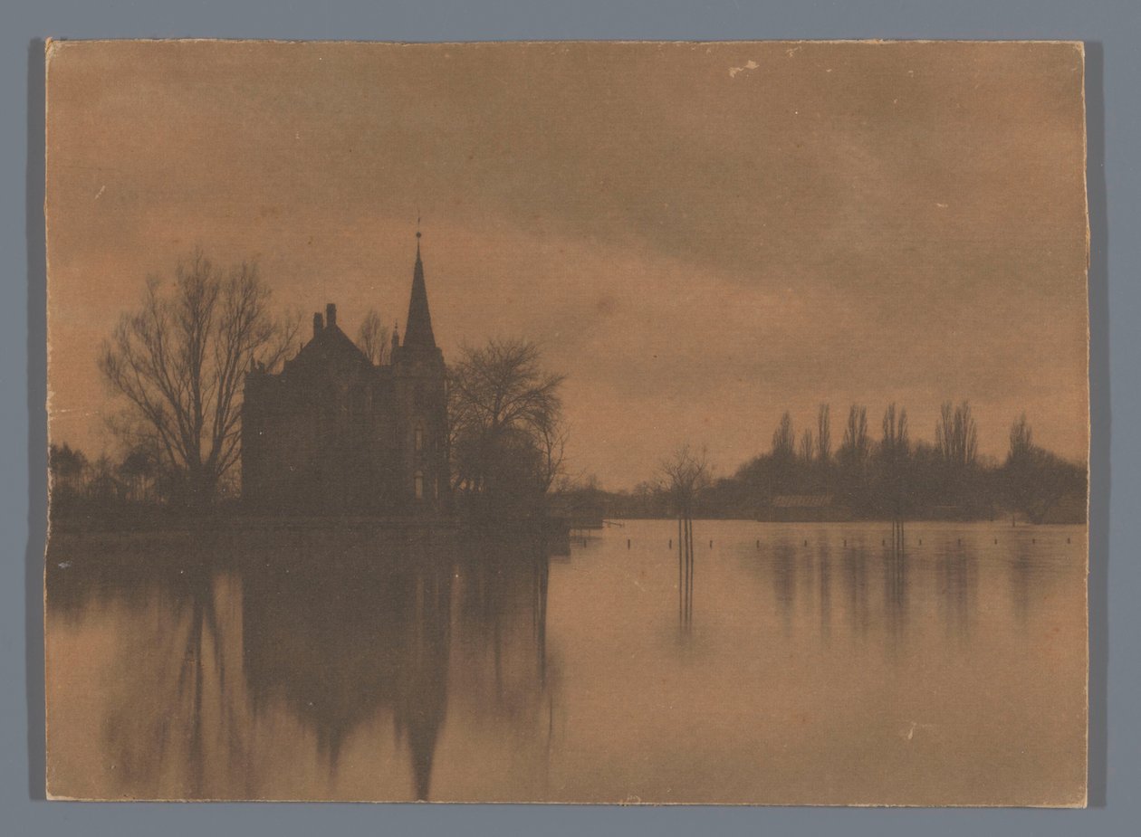 Su üzerinde bir kır evi veya küçük bir kale manzarası, Hollanda by Alb. Kapteijn (attributed to)