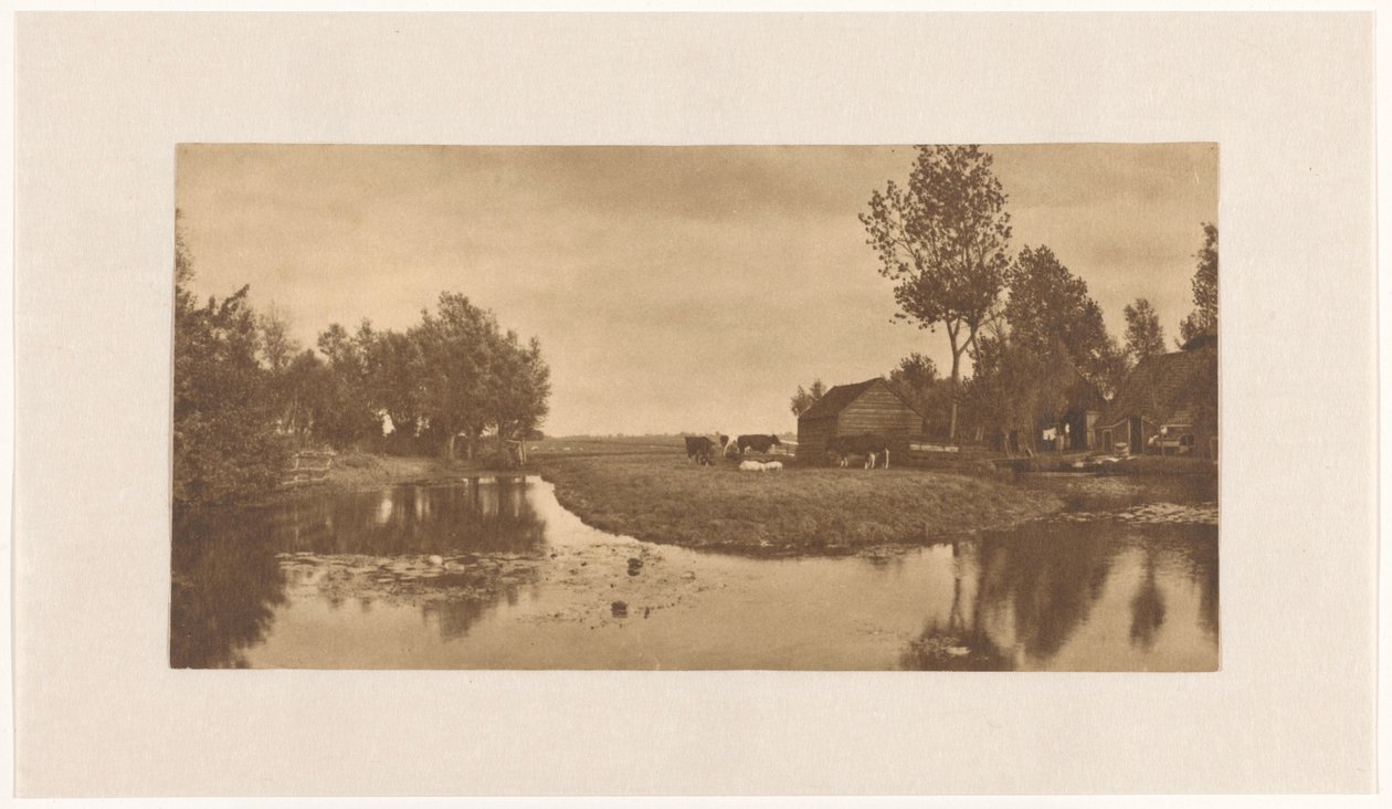 Su üzerinde çiftlik ve sığır ile manzara, (Kuzey Hollanda?), Hollanda by Alb. Kapteijn