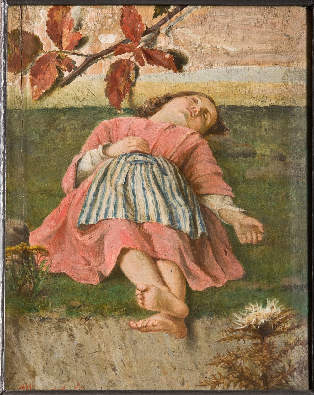 Uyuyan Küçük Kız (karton üzerine yağlı boya) by Albano Lugli Carpi